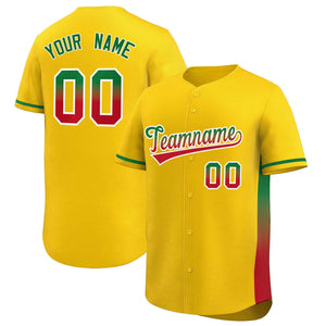 Custom Gold Kelly Green-Red Personalized Gradient Font And Side Design Authentic Baseball Jersey