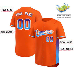 Custom Orange Purple-Powder Blue Personalized Gradient Font And Side Design Authentic Baseball Jersey