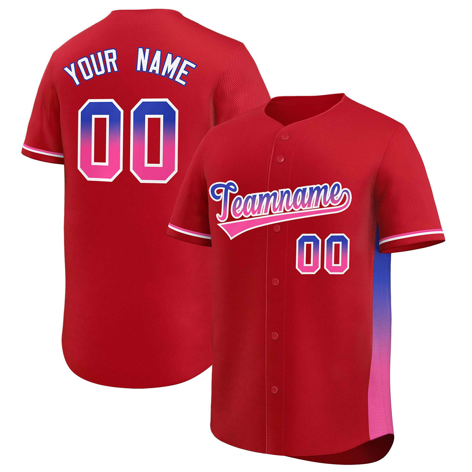 Custom Red Royal-Pink Personalized Gradient Font And Side Design Authentic Baseball Jersey