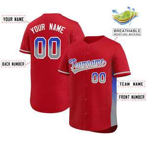 Custom Red Royal-Lt Gray Personalized Gradient Font And Side Design Authentic Baseball Jersey