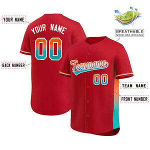 Custom Red Orange-Aqua Personalized Gradient Font And Side Design Authentic Baseball Jersey