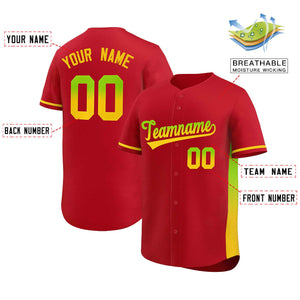 Custom Red Neon Green-Gold Personalized Gradient Font And Side Design Authentic Baseball Jersey