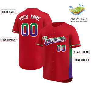 Custom Red Kelly Green-Purple Personalized Gradient Font And Side Design Authentic Baseball Jersey