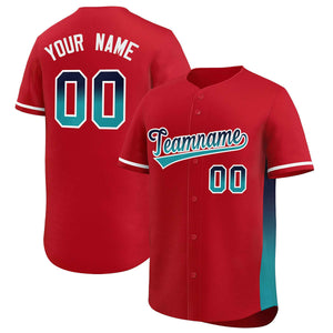 Custom Red Navy-Aqua Personalized Gradient Font And Side Design Authentic Baseball Jersey