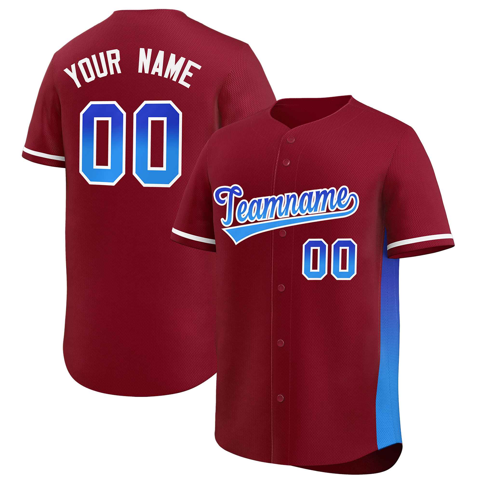 Custom Crimson Royal-Powder Blue Personalized Gradient Font And Side Design Authentic Baseball Jersey