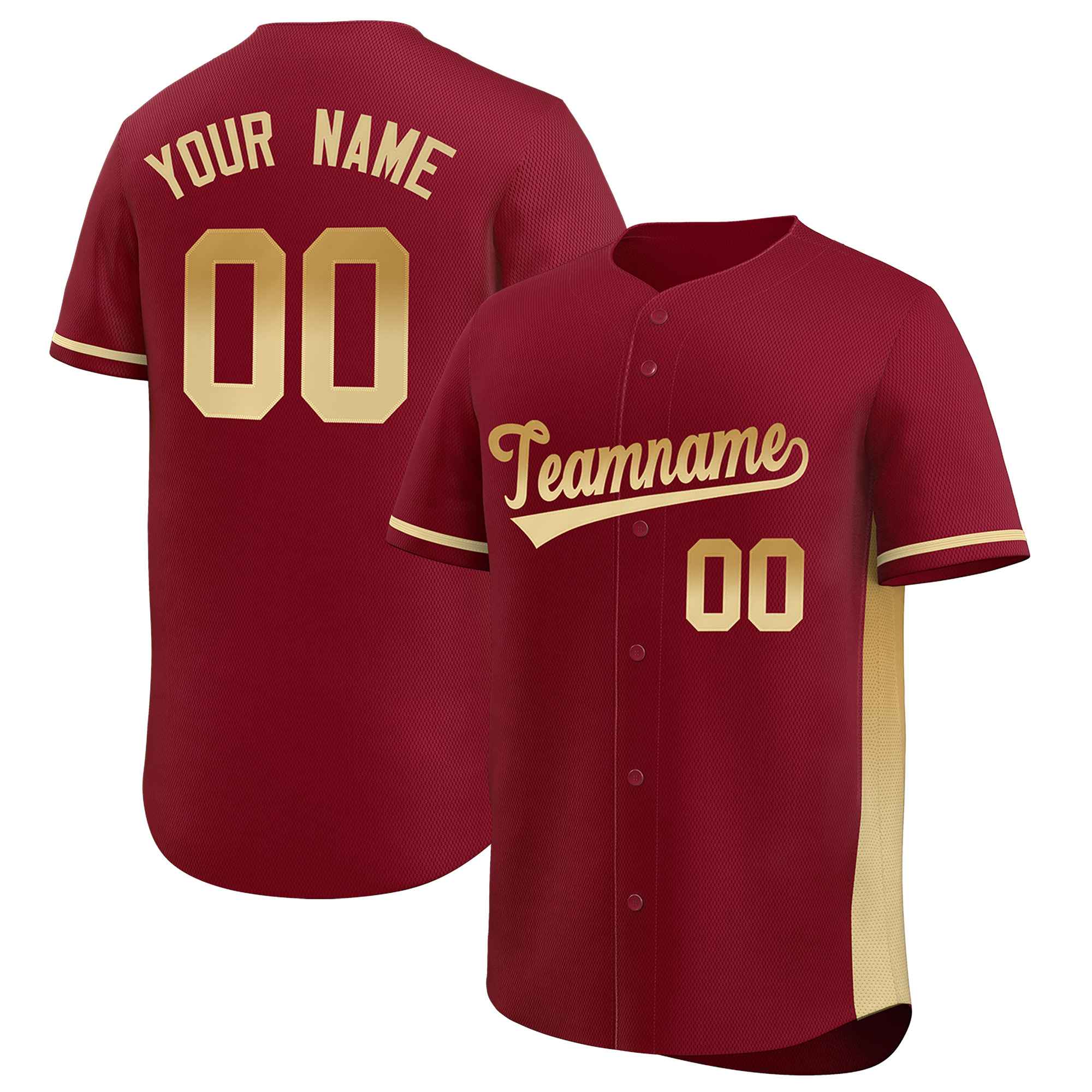 Custom Crimson Old Gold-Khaki Personalized Gradient Font And Side Design Authentic Baseball Jersey