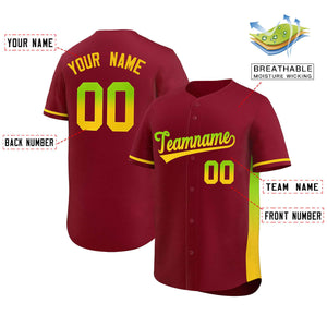 Custom Crimson Neon Green-Gold Personalized Gradient Font And Side Design Authentic Baseball Jersey