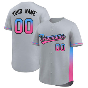 Custom Light Gray Powder Blue-Pink Personalized Gradient Font And Side Design Authentic Baseball Jersey