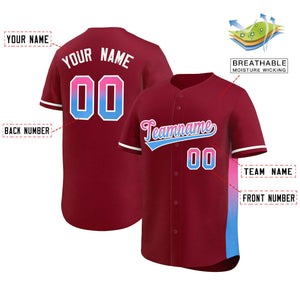 Custom Crimson Pink-Powder Blue Personalized Gradient Font And Side Design Authentic Baseball Jersey