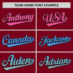 Custom Crimson Pink-Powder Blue Personalized Gradient Font And Side Design Authentic Baseball Jersey