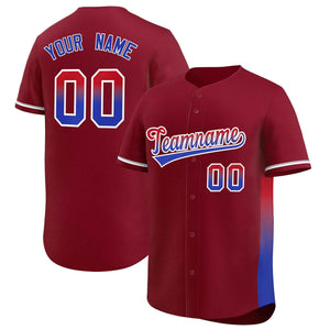 Custom Crimson Red-Royal Personalized Gradient Font And Side Design Authentic Baseball Jersey