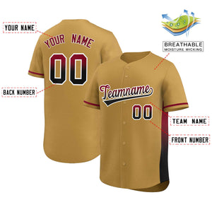 Custom Old Gold Crimson-Black Personalized Gradient Font And Side Design Authentic Baseball Jersey