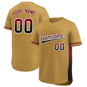 Custom Old Gold Crimson-Black Personalized Gradient Font And Side Design Authentic Baseball Jersey