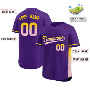 Custom Purple Gold-Lt Pink Personalized Gradient Font And Side Design Authentic Baseball Jersey