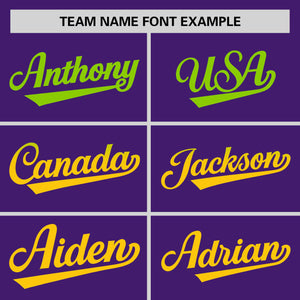 Custom Purple Neon Green-Gold Personalized Gradient Font And Side Design Authentic Baseball Jersey