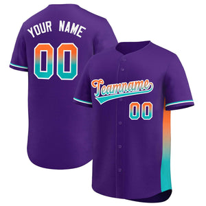 Custom Purple Orange-Aqua Personalized Gradient Font And Side Design Authentic Baseball Jersey