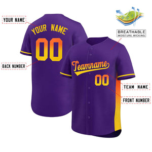 Custom Purple Orange-Gold Personalized Gradient Font And Side Design Authentic Baseball Jersey