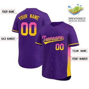 Custom Purple Pink-Gold Personalized Gradient Font And Side Design Authentic Baseball Jersey