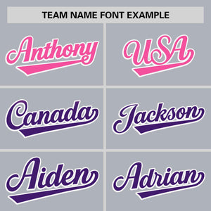 Custom Light Gray Pink-Purple Personalized Gradient Font And Side Design Authentic Baseball Jersey