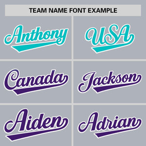 Custom Light Gray Aqua-Purple Personalized Gradient Font And Side Design Authentic Baseball Jersey