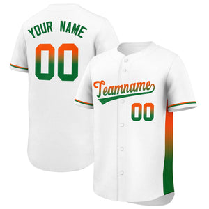 Custom White Orange-Kelly Green Personalized Gradient Font And Side Design Authentic Baseball Jersey