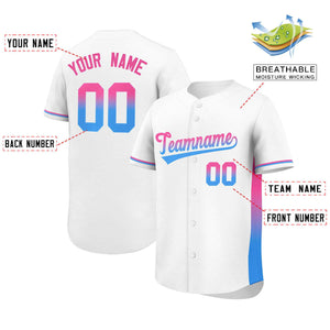 Custom White Pink-Powder Blue Personalized Gradient Font And Side Design Authentic Baseball Jersey