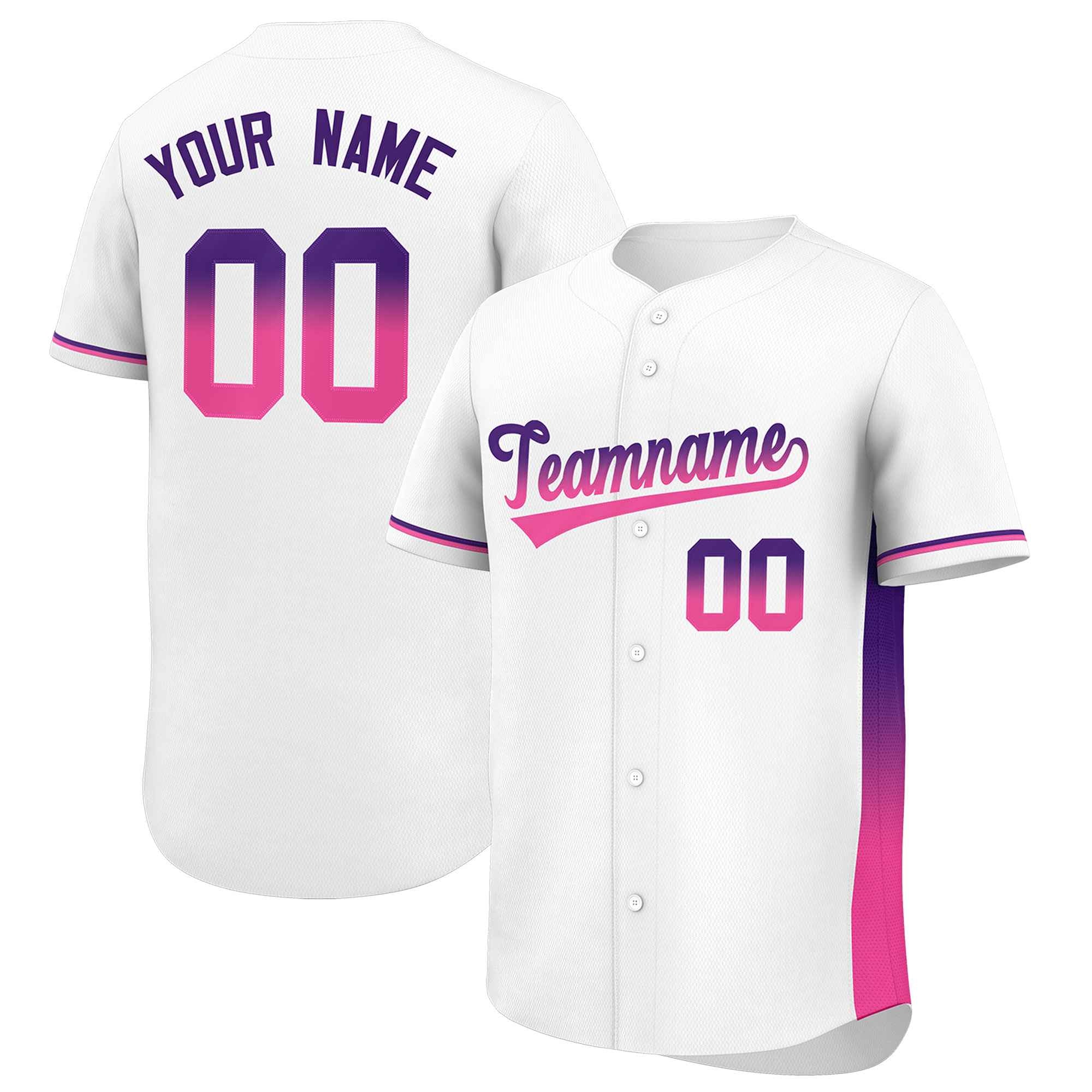 Custom White Purple-Pink Personalized Gradient Font And Side Design Authentic Baseball Jersey