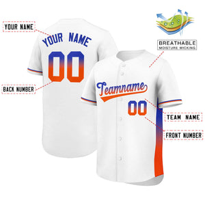 Custom White Royal-Orange Personalized Gradient Font And Side Design Authentic Baseball Jersey