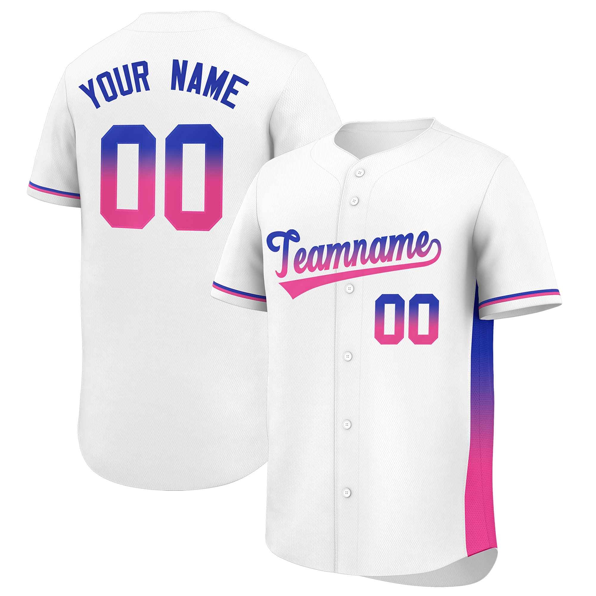 Custom White Royal-Pink Personalized Gradient Font And Side Design Authentic Baseball Jersey