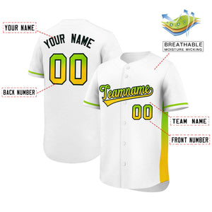 Custom White Neon Green-Gold Personalized Gradient Font And Side Design Authentic Baseball Jersey