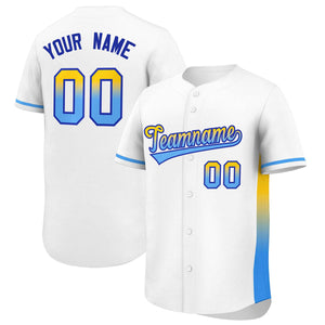 Custom White Gold-Powder Blue Personalized Gradient Font And Side Design Authentic Baseball Jersey