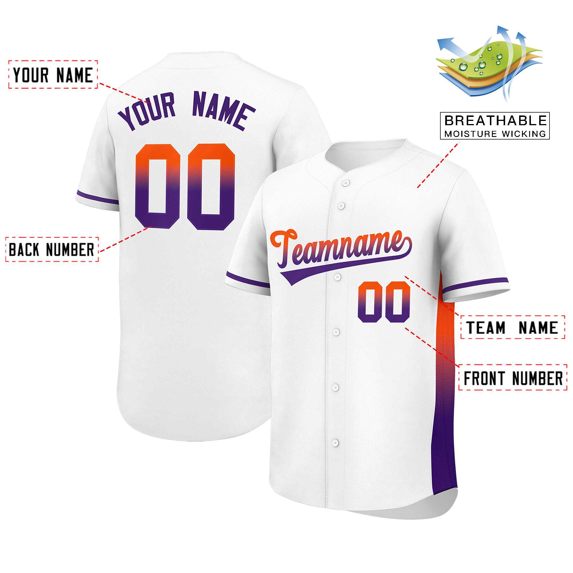 Custom White Orange-Purple Personalized Gradient Font And Side Design Authentic Baseball Jersey