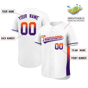 Custom White Orange-Purple Personalized Gradient Font And Side Design Authentic Baseball Jersey