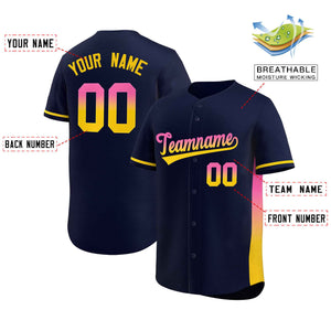 Custom Navy Pink-Gold Personalized Gradient Font And Side Design Authentic Baseball Jersey