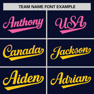 Custom Navy Pink-Gold Personalized Gradient Font And Side Design Authentic Baseball Jersey