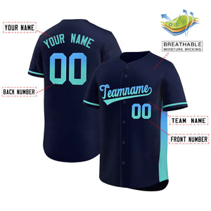 Custom Navy Powder Blue-Lt Green Personalized Gradient Font And Side Design Authentic Baseball Jersey