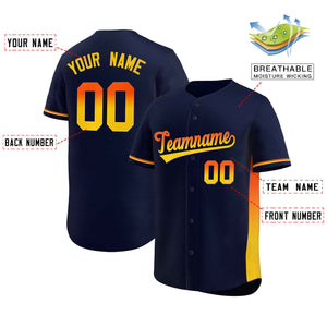 Custom Navy Orange-Gold Personalized Gradient Font And Side Design Authentic Baseball Jersey