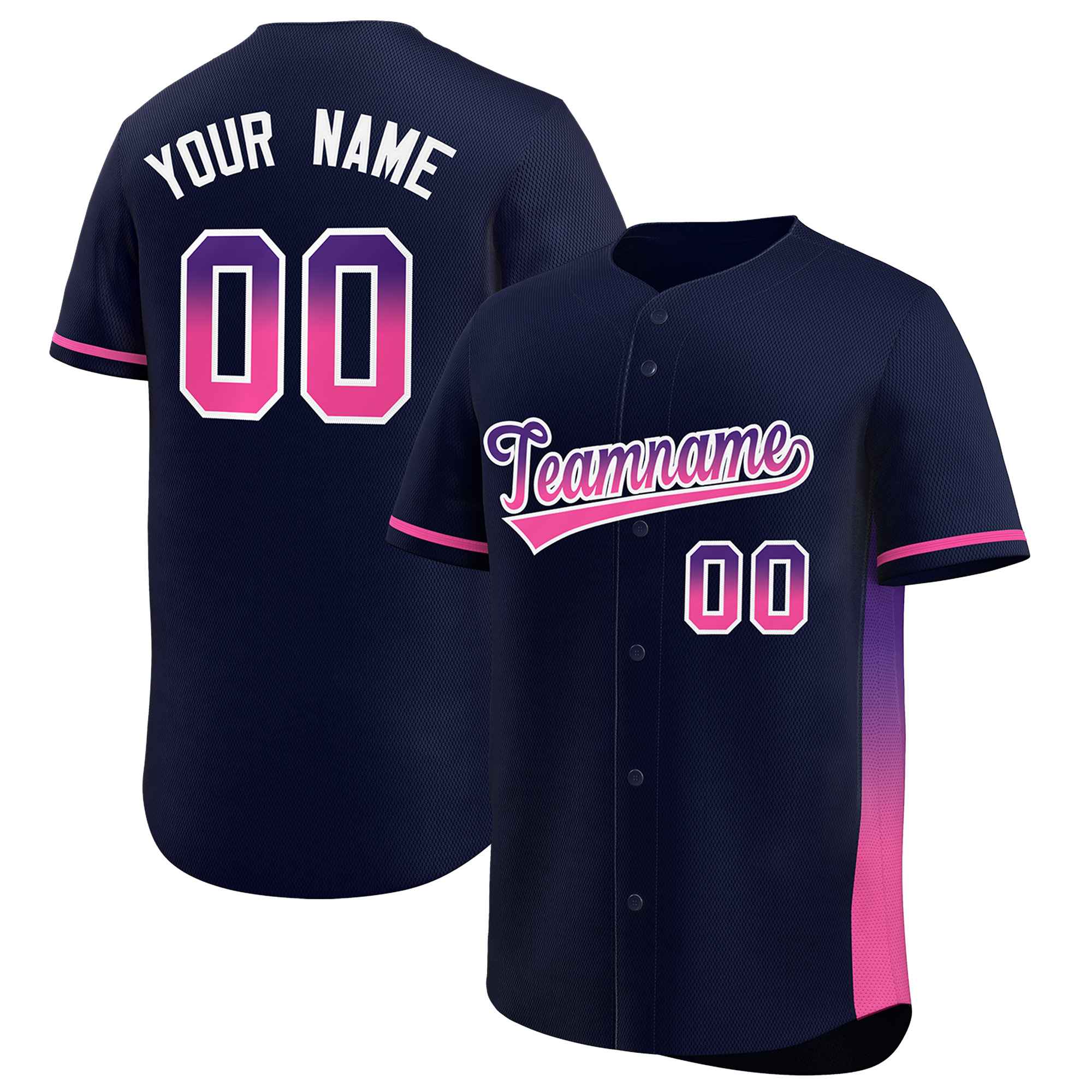 Custom Navy Purple-Pink Personalized Gradient Font And Side Design Authentic Baseball Jersey