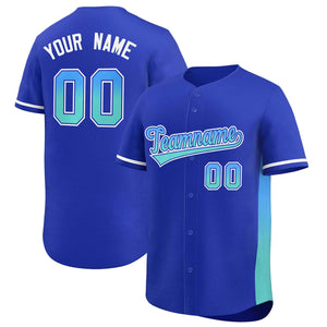 Custom Royal Powder Blue-Light Green Personalized Gradient Font And Side Design Authentic Baseball Jersey