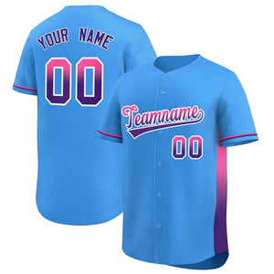 Custom Powder Blue Pink-Purple Personalized Gradient Font And Side Design Authentic Baseball Jersey