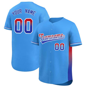 Custom Powder Blue Red-Royal Personalized Gradient Font And Side Design Authentic Baseball Jersey