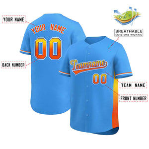 Custom Powder Blue Gold-Orange Personalized Gradient Font And Side Design Authentic Baseball Jersey