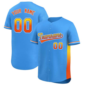 Custom Powder Blue Gold-Orange Personalized Gradient Font And Side Design Authentic Baseball Jersey