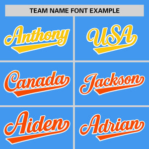 Custom Powder Blue Gold-Orange Personalized Gradient Font And Side Design Authentic Baseball Jersey