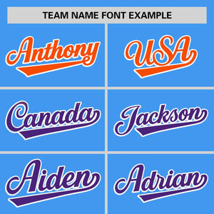 Custom Powder Blue Orange-Purple Personalized Gradient Font And Side Design Authentic Baseball Jersey