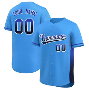 Custom Powder Blue Royal-Navy Personalized Gradient Font And Side Design Authentic Baseball Jersey