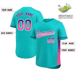 Custom Aqua Purple-Pink Personalized Gradient Font And Side Design Authentic Baseball Jersey