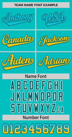Custom Aqua Aqua-Gold Personalized Gradient Font And Side Design Authentic Baseball Jersey