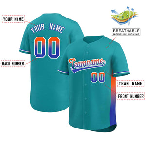 Custom Aqua Orange-Royal Personalized Gradient Font And Side Design Authentic Baseball Jersey