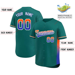 Custom Aqua Orange-Royal Personalized Gradient Font And Side Design Authentic Baseball Jersey